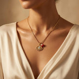 Gold Eye Necklace with Coral and Pearl