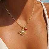 Gold Eye Necklace with Coral and Pearl