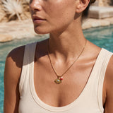 Gold Eye Necklace with Coral and Pearl
