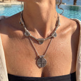 Silver Geometric Pendant Necklace, Ancient Greek Inspired Necklace, Labyrinth Medallion, Ethnic Silver Jewelry
