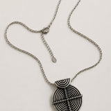 Silver Geometric Pendant Necklace, Ancient Greek Inspired Necklace, Labyrinth Medallion, Ethnic Silver Jewelry