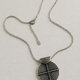 Silver Geometric Pendant Necklace, Ancient Greek Inspired Necklace, Labyrinth Medallion, Ethnic Silver Jewelry