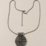 Silver Geometric Pendant Necklace, Ancient Greek Inspired Necklace, Labyrinth Medallion, Ethnic Silver Jewelry