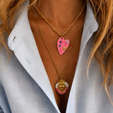 Gold Beaded Sacred Heart Pendant Necklace