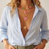 Gold Beaded Sacred Heart Pendant Necklace