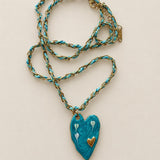 Colorful Enamel Heart Necklace with Woven Chain