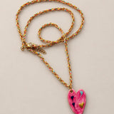 Colorful Enamel Heart Necklace with Woven Chain