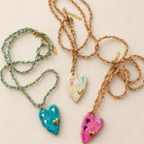 Colorful Enamel Heart Necklace with Woven Chain