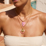 Gold Beaded Sacred Heart Pendant Necklace
