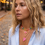 Gold Beaded Sacred Heart Pendant Necklace
