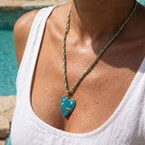 Colorful Enamel Heart Necklace with Woven Chain