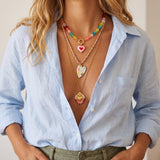 Gold Beaded Sacred Heart Pendant Necklace