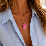 Colorful Enamel Heart Necklace with Woven Chain