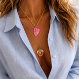Colorful Enamel Heart Necklace with Woven Chain