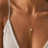 Gold Hammered Fish & Freshwater Pearl Long Necklace