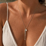 Silver Hammered Fish & Freshwater Pearl Long Necklace