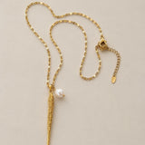 Gold Hammered Fish & Freshwater Pearl Long Necklace
