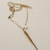 Gold Hammered Fish & Freshwater Pearl Long Necklace