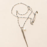 Silver Hammered Fish & Freshwater Pearl Long Necklace