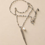 Silver Hammered Fish & Freshwater Pearl Long Necklace