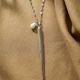 Silver Hammered Fish & Freshwater Pearl Long Necklace