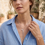 Silver Hammered Fish & Freshwater Pearl Long Necklace