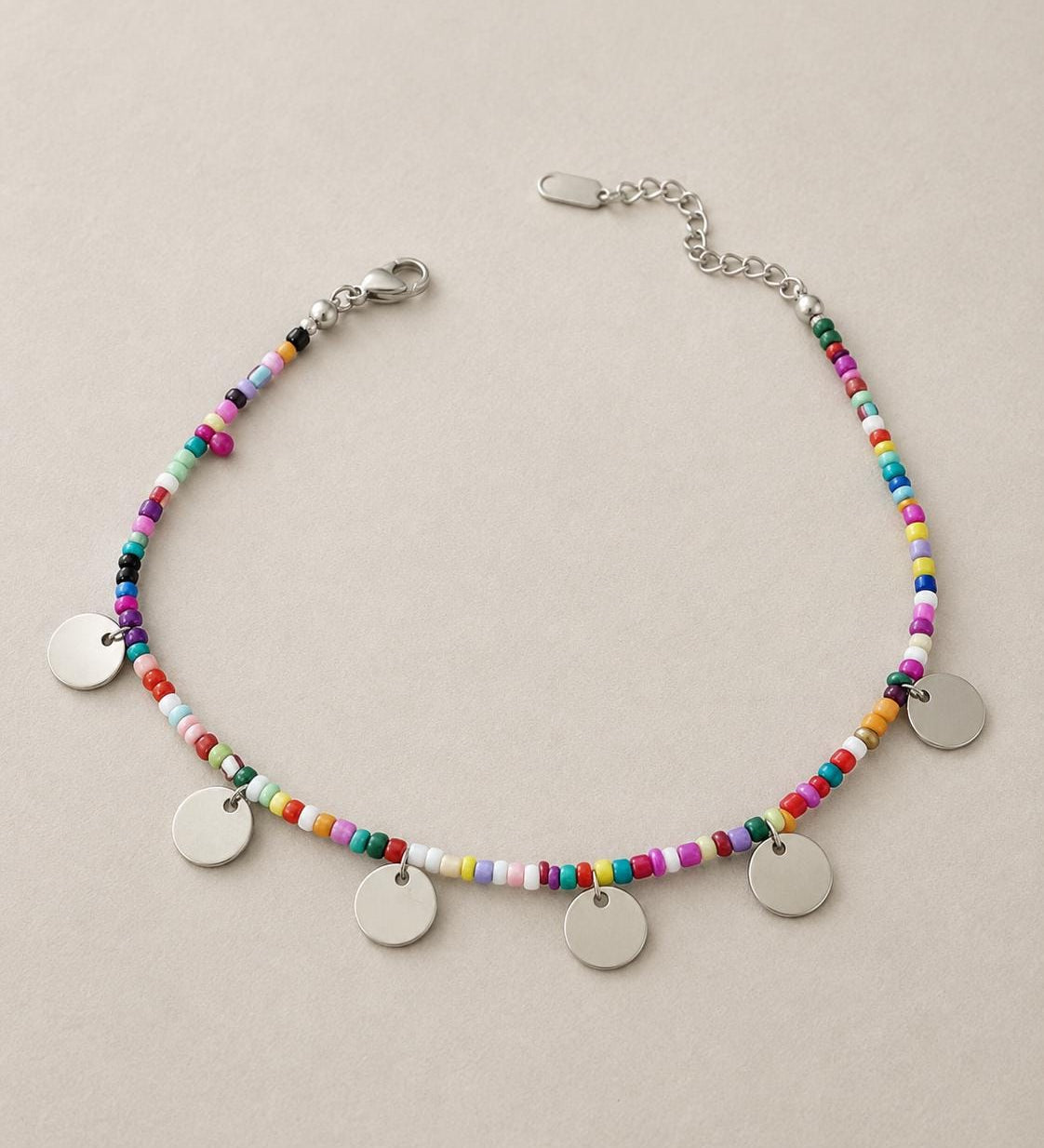 Colorful Beaded Anklet with Coin Charms