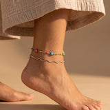 Millefiori Flower Bead Anklet – Silver or Gold
