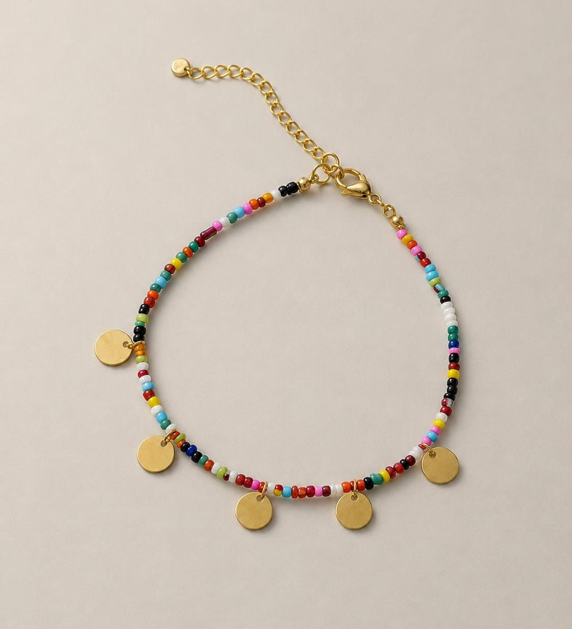 Colorful Beaded Anklet with Coin Charms
