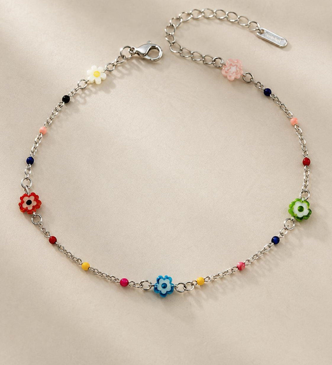 Millefiori Flower Bead Anklet – Silver or Gold