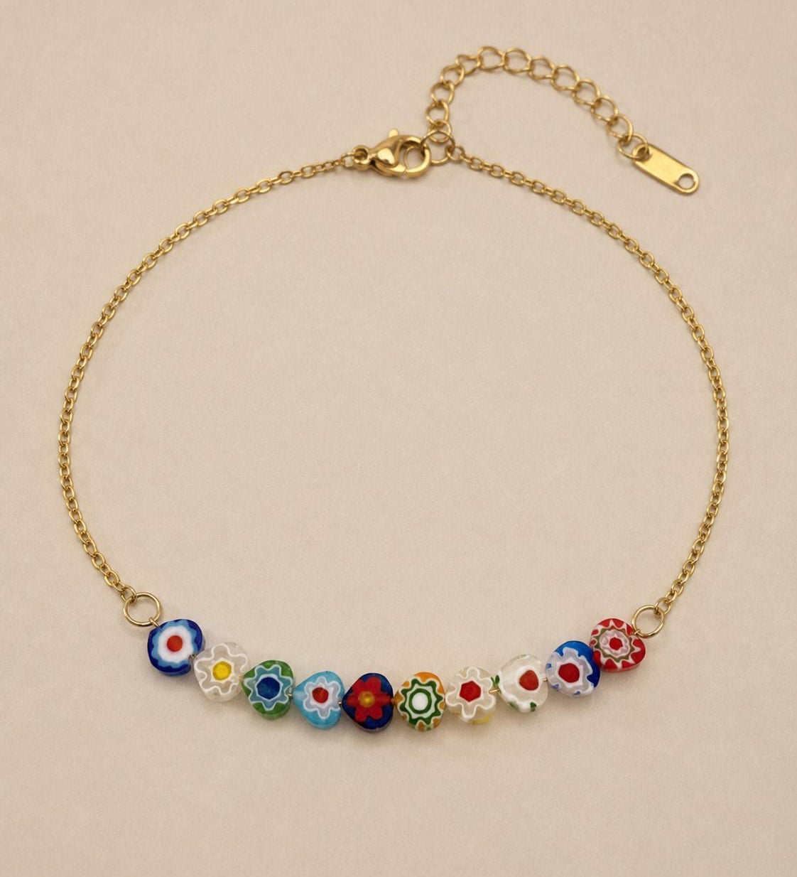 Millefiori Flower Bead Anklet – Silver or Gold