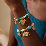 Colorful Gemstone & Gold Charm Summer Bracelet