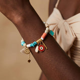 Colorful Gemstone & Gold Charm Summer Bracelet