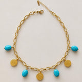 Phaistos Disc & Turquoise Howlite Charm Necklace