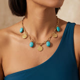 Phaistos Disc & Turquoise Howlite Charm Necklace