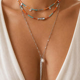 Silver Fish Miyuki Beaded Necklace with Coin Charms