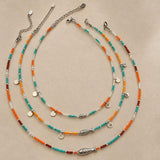 Silver Fish Miyuki Beaded Necklace with Coin Charms