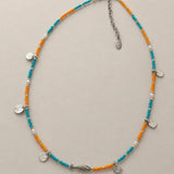 Silver Fish Miyuki Beaded Necklace with Coin Charms