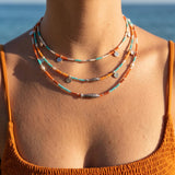 Silver Fish Miyuki Beaded Necklace with Coin Charms