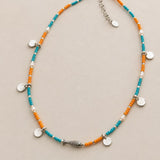 Silver Fish Miyuki Beaded Necklace with Coin Charms