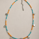Silver Fish Miyuki Beaded Necklace with Coin Charms