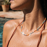 Silver Fish Miyuki Beaded Necklace with Coin Charms