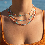 Silver Fish Miyuki Beaded Necklace with Coin Charms