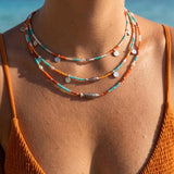 Silver Fish Miyuki Beaded Necklace with Coin Charms