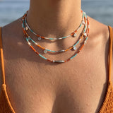 Silver Fish Miyuki Beaded Necklace with Coin Charms