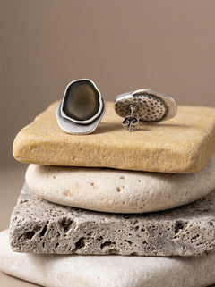 Silver Sculptural Enamel Earrings
