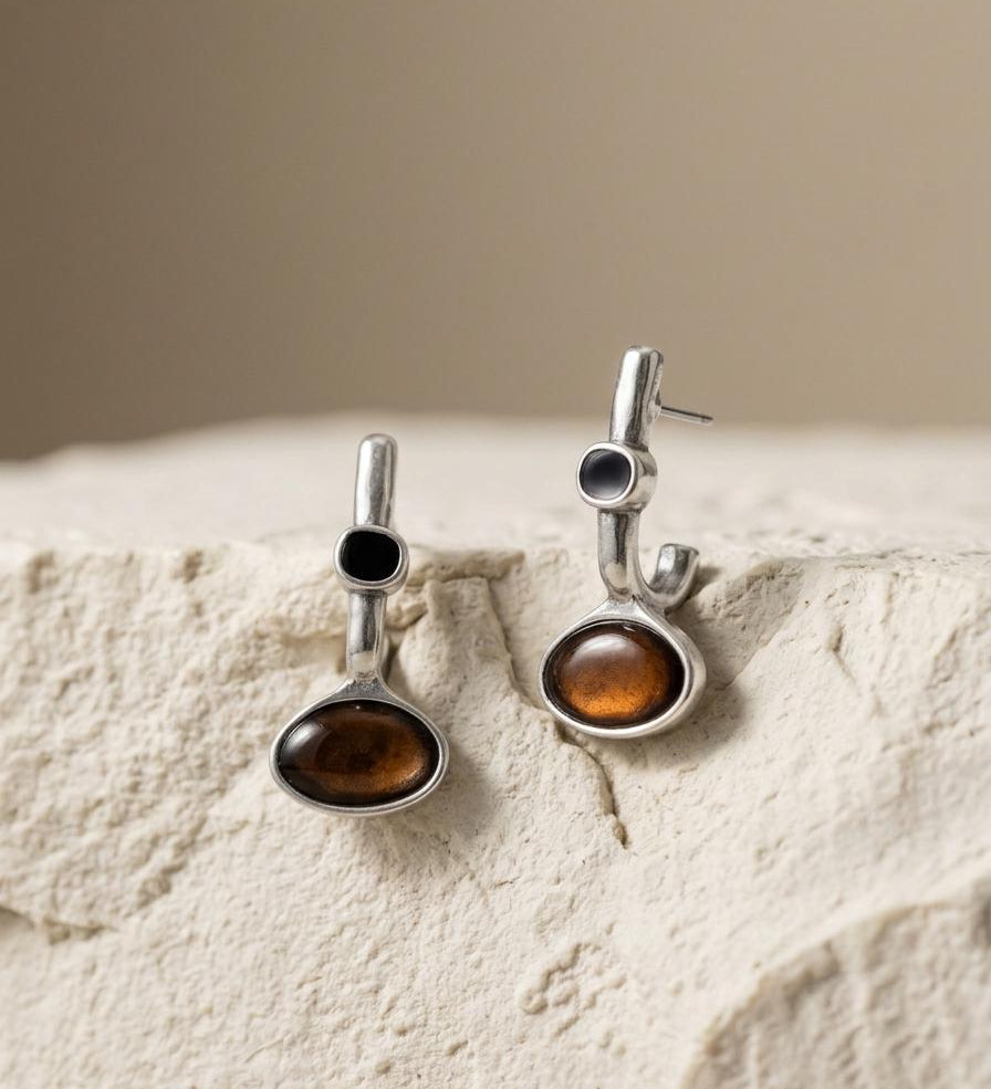 Silver Long Enamel Earrings