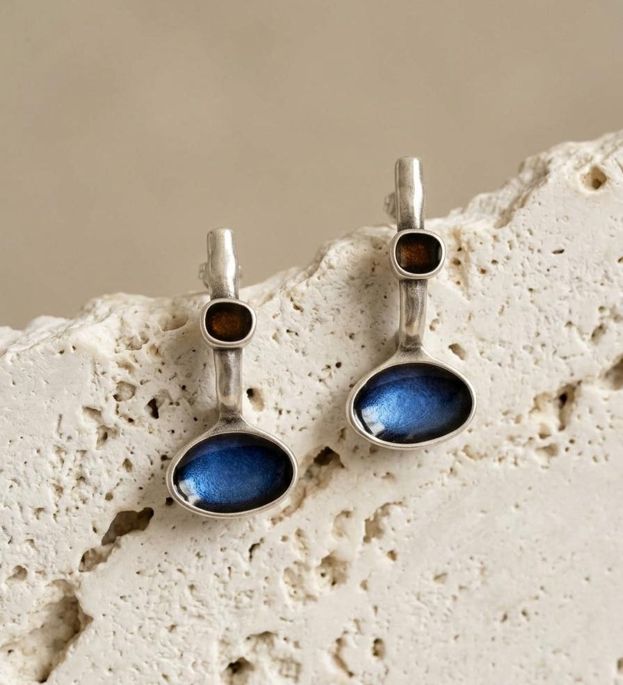Silver Long Enamel Earrings