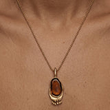 Long Gold Necklace with Brown Pendant