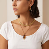 Long Gold Necklace with Brown Pendant